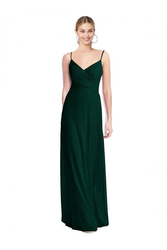 Vendedor de Alças finas Chiffon Sem Mangas Lombar Sempre Verde Vestidos de Madrinha