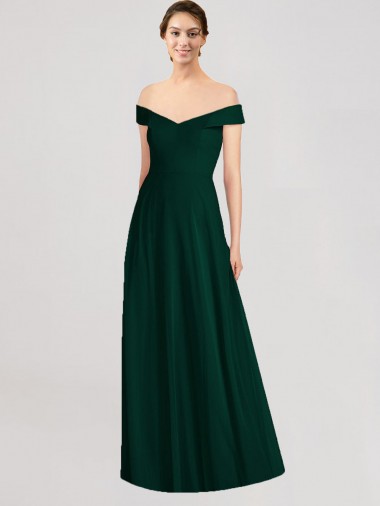 Vendedor de Fora do Ombro Chiffon Sem Mangas Sempre Verde Vestidos de Madrinha