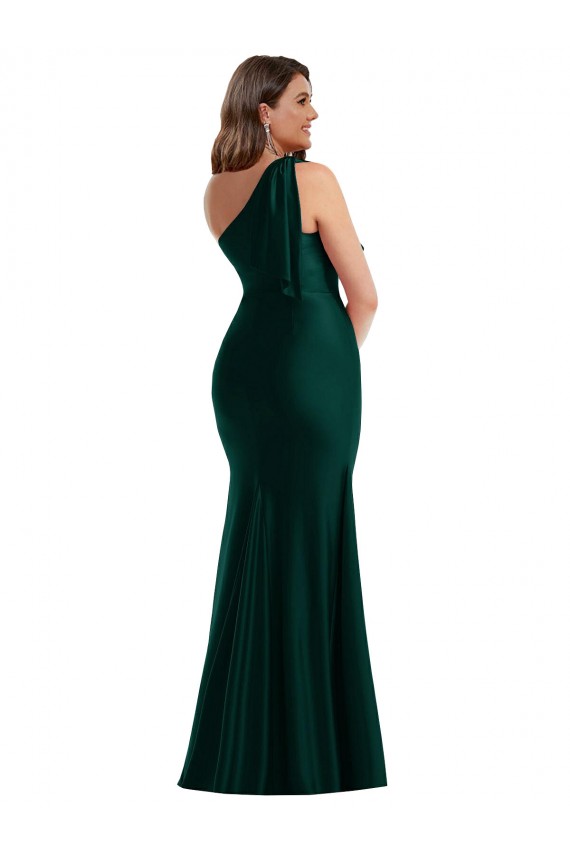 Vendedor de Um Ombro Cetim Sedoso Sem Mangas Sempre Verde Vestidos de Madrinha / Vestidos de Noite / Vestidos de Festa