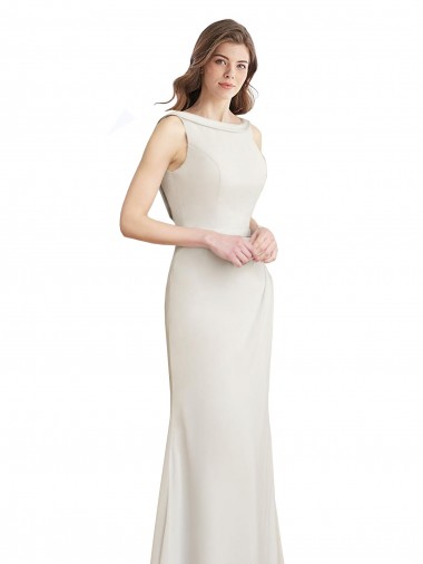 Vendedor de Decote Barco Chiffon & Cetim Sem Mangas Costas em V Vestidos de Madrinha
