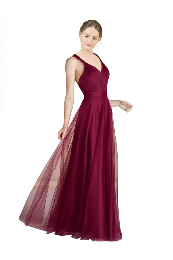 Vendedor de Decote V Tule Sem Mangas Abrir de volta Vestidos de Madrinha