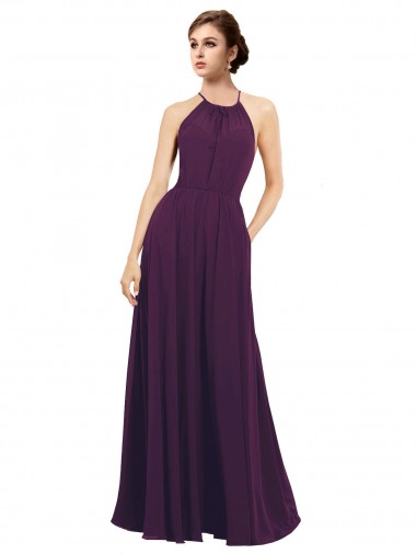 Vendedor de Cabeçada Chiffon Sem Mangas Buraco da fechadura Uva Vestido de Festa / Vestido de Madrinha