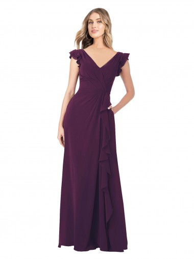 Vendedor de Decote V Chiffon Mangas Curtas Uva Vestidos de Madrinha