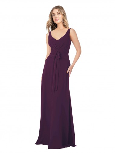 Vendedor de Decote V Chiffon Sem Mangas Uva Vestido de Madrinha / Vestido Formais