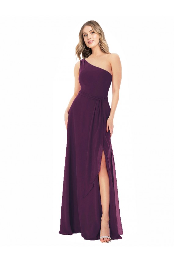 Vendedor de Um Ombro Chiffon Sem Mangas Uva Vestido de Madrinha / Vestido de Baile