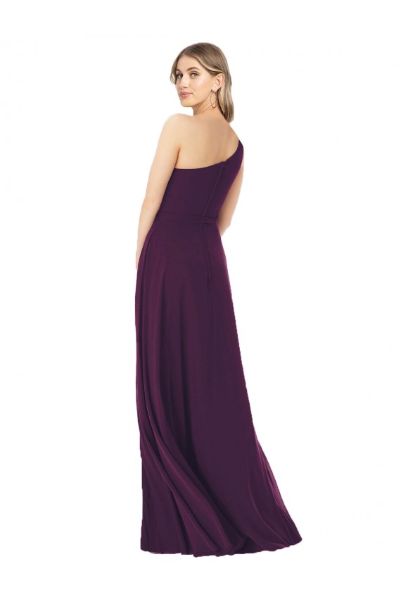Vendedor de Um Ombro Chiffon Sem Mangas Uva Vestido de Madrinha / Vestido de Baile