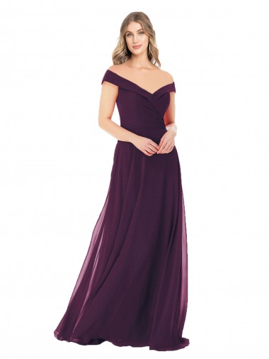 Vendedor de Fora do Ombro Chiffon Sem Mangas Uva Vestidos de Madrinha
