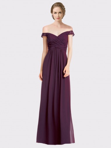 Vendedor de Fora do Ombro Chiffon & Renda Sem Mangas Lombar Uva Vestidos de Madrinha