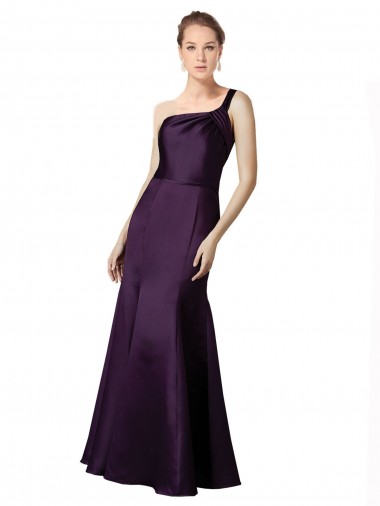 Vendedor de Um Ombro Cetim Sem Mangas Uva Vestidos de Madrinha / Vestidos de Festa
