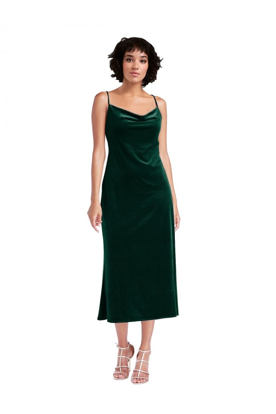 Vendedor de Decote Capuz Veludo Elástico Sem Mangas Abrir de volta Verde Escuro Vestidos de Madrinha / Vestidos de Noite / Vestidos de Festa