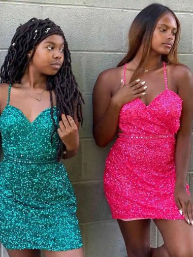 Vendedor de Decote V Lantejoulas Veludo Sem Mangas Verde Escuro Vestidos de Festa