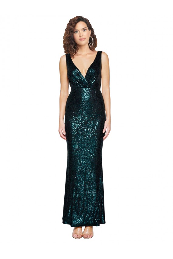 Vendedor de Decote V Lantejoulas Sem Mangas Verde Escuro Vestidos de Madrinha / Vestidos de Noite / Vestidos de Festa