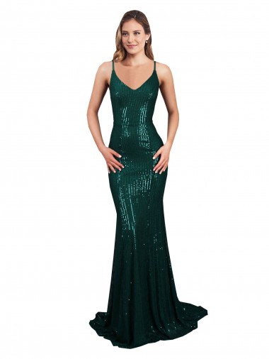 Vendedor de Decote V Lantejoulas Sem Mangas Lombar Verde Escuro Vestidos de Madrinha / Vestidos de Noite / Vestidos de Festa