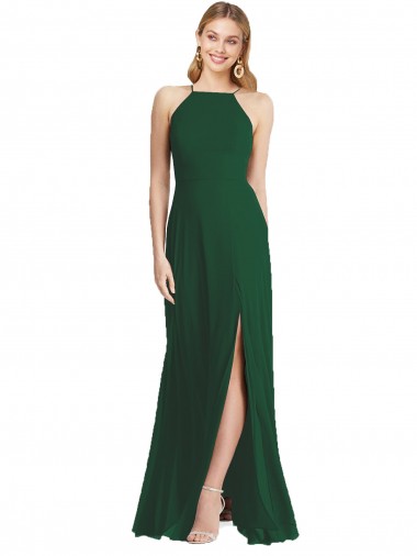 Vendedor de Alças finas Chiffon Sem Mangas Verde Escuro Vestidos de Madrinha
