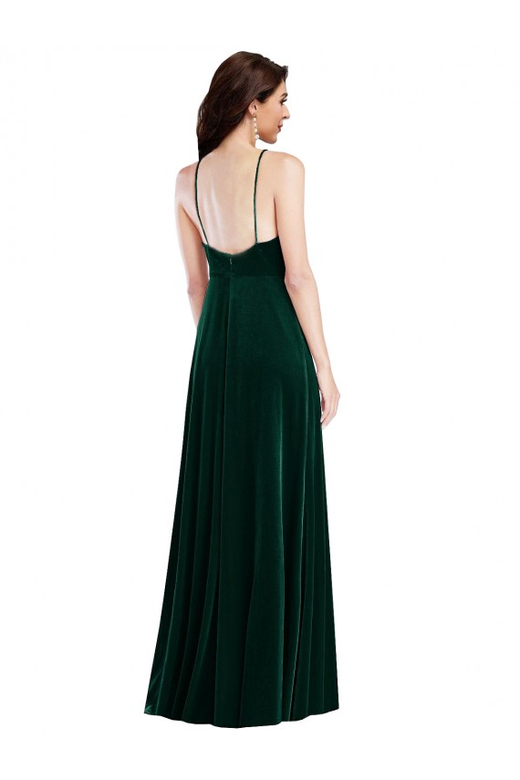 Vendedor de Cabeçada Veludo Elástico Sem Mangas Verde Escuro Vestidos de Madrinha / Vestidos de Festa