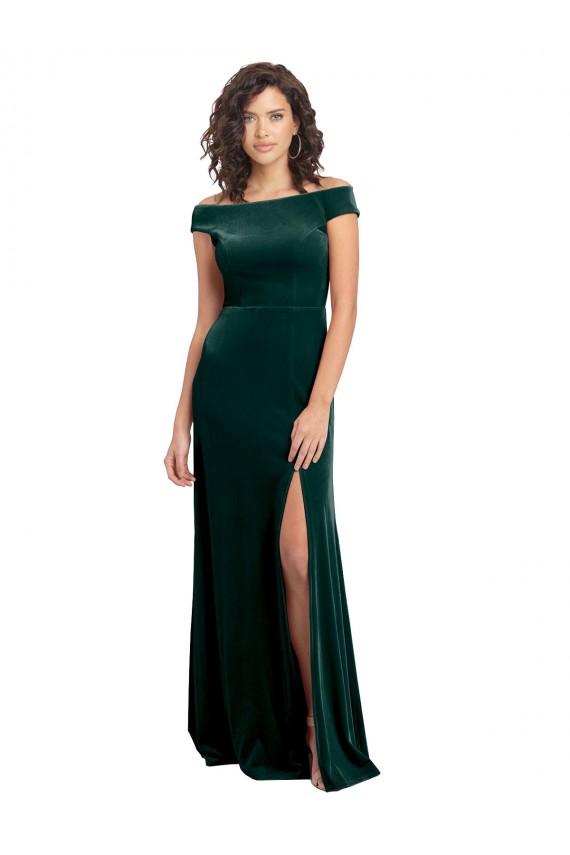Vendedor de Decote Quadrado Veludo Elástico Mangas Curtas Verde Escuro Vestidos de Madrinha / Vestidos de Noite / Vestidos de Festa