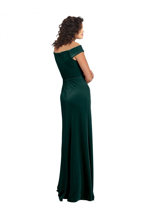 Vendedor de Decote Quadrado Veludo Elástico Mangas Curtas Verde Escuro Vestidos de Madrinha / Vestidos de Noite / Vestidos de Festa