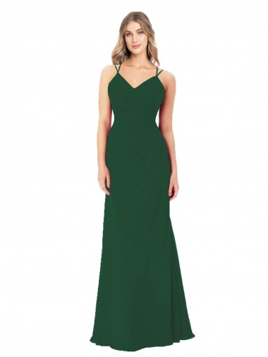Vendedor de Decote V Chiffon Sem Mangas Verde Escuro Vestidos de Madrinha