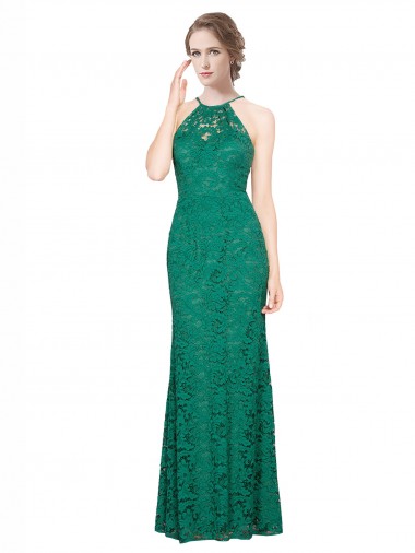 Vendedor de Cabeçada Renda Sem Mangas Lombar Verde Escuro Vestidos de Madrinha / Vestidos de Festa
