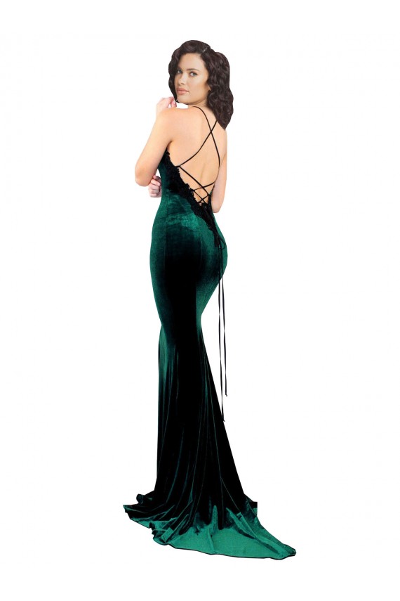 Vendedor de Decote Alto Veludo Elástico Sem Mangas Lombar Verde Escuro Vestidos de Madrinha / Vestidos de Noite / Vestidos de Festa