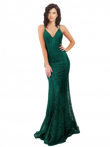 Vendedor de Decote V Renda Sem Mangas Abrir de volta Verde Escuro Vestidos de Madrinha / Vestidos de Festa