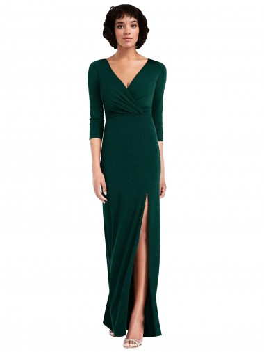 Vendedor de Decote V Spandex Mangas 3/4 Costas em V Verde Escuro Vestidos de Madrinha / Vestidos de Noite / Vestidos de Festa