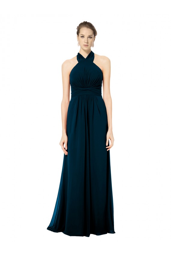 Vendedor de Cabeçada Chiffon Sem Mangas Abrir de volta Verde Meia-Noite Vestidos de Madrinha