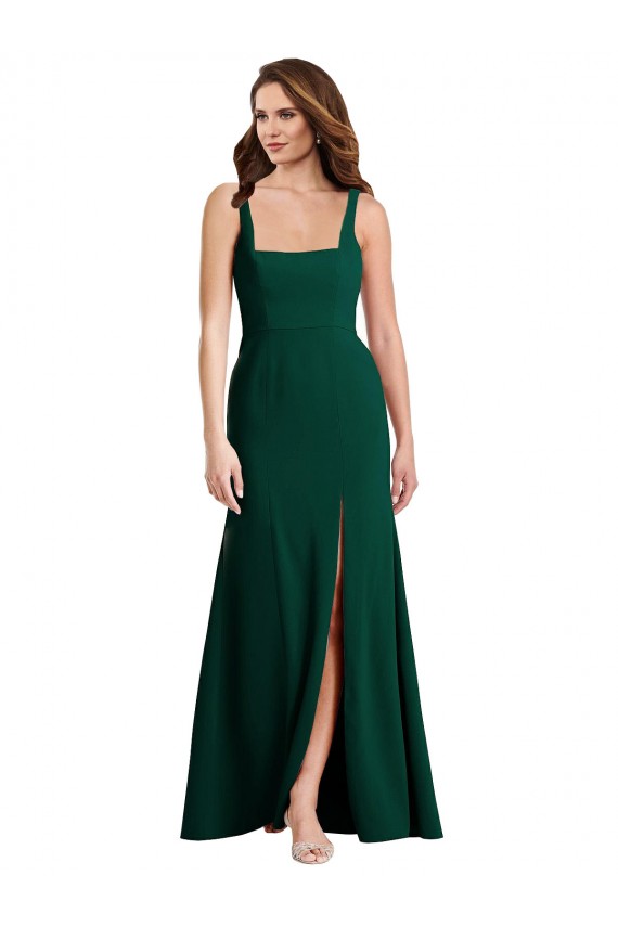 Vendedor de Decote Quadrado Crepe Esticado Sem Mangas Verde Meia-Noite Longo Vestidos de Madrinha / Vestidos de Festa