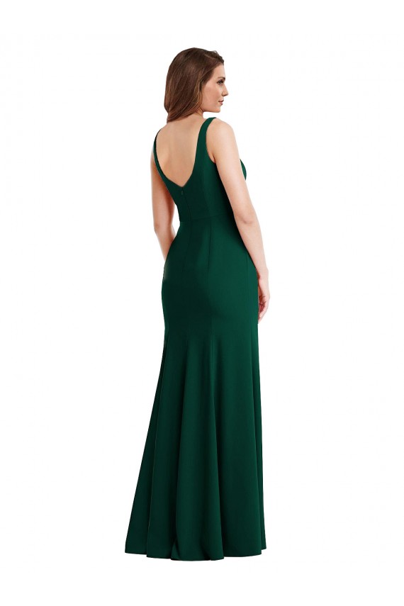 Vendedor de Decote Quadrado Crepe Esticado Sem Mangas Verde Meia-Noite Longo Vestidos de Madrinha / Vestidos de Festa