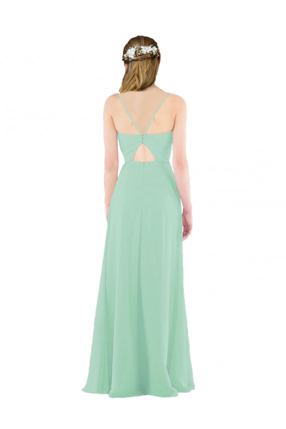 Vendedor de Decote V Chiffon Sem Mangas Buraco da fechadura Verde Menta Vestidos de Madrinha
