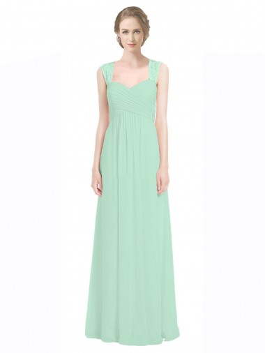 Vendedor de Amor Chiffon & Renda Sem Mangas Buraco da fechadura Verde Menta Vestidos de Madrinha