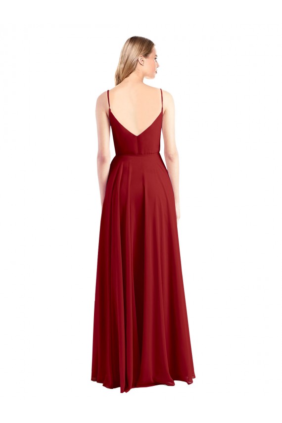 Vendedor de Alças finas Chiffon Sem Mangas Costas em V Vermelho Vestidos de Madrinha