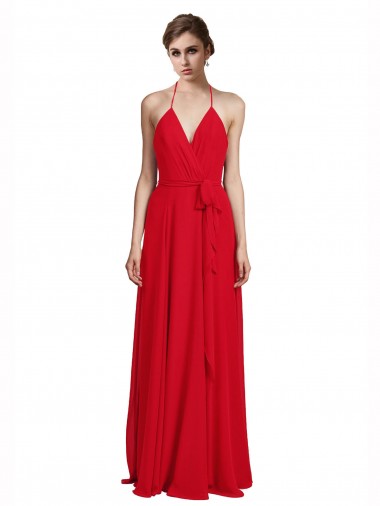 Vendedor de Alças finas Chiffon Sem Mangas Vermelho Vestidos de Madrinha
