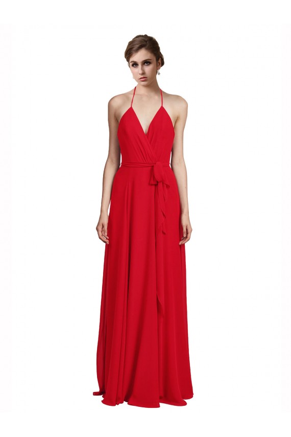 Vendedor de Alças finas Chiffon Sem Mangas Vermelho Vestidos de Madrinha