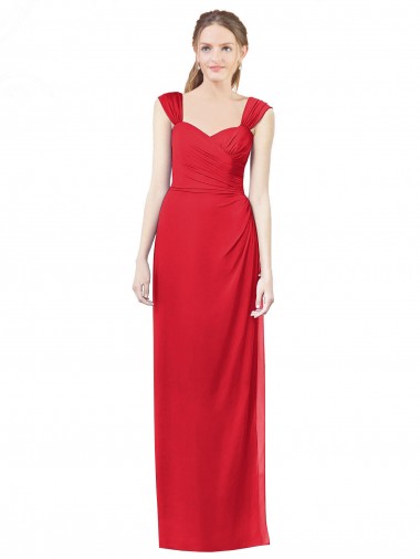Vendedor de Amor Chiffon Mangas Curtas Vermelho Vestidos de Madrinha
