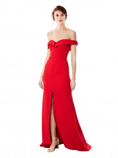 Vendedor de Fora do Ombro Crepe Esticado Sem Mangas Vermelho Longo Vestidos de Madrinha / Vestidos de Noite / Vestidos de Festa