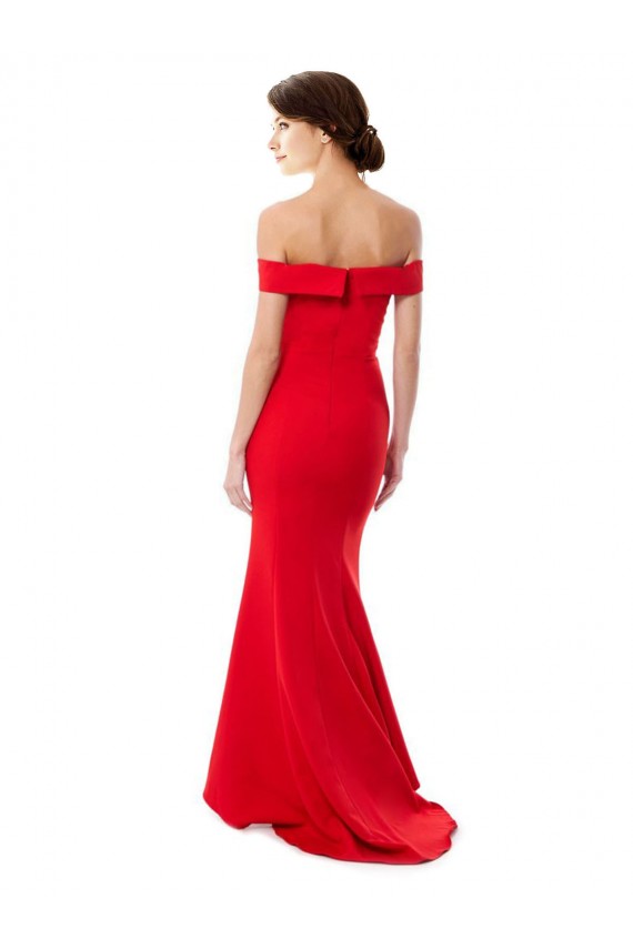 Vendedor de Fora do Ombro Crepe Esticado Sem Mangas Vermelho Vestidos de Madrinha / Vestidos de Festa