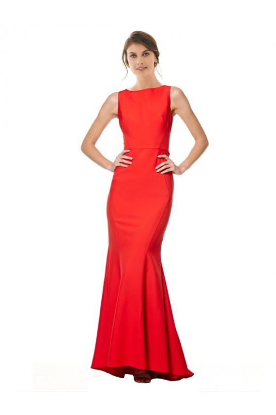 Vendedor de Cabeçada Crepe Esticado Sem Mangas Abrir de volta Vermelho Vestidos de Madrinha / Vestidos de Noite