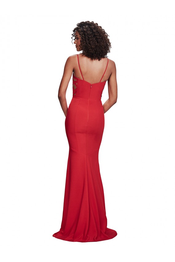 Vendedor de Alças finas Crepe Esticado Sem Mangas Vermelho Vestidos de Madrinha / Vestidos de Noite / Vestidos de Festa