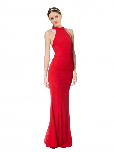 Vendedor de Cabeçada Crepe Esticado Sem Mangas Vermelho Vestidos de Noite / Vestidos de Festa