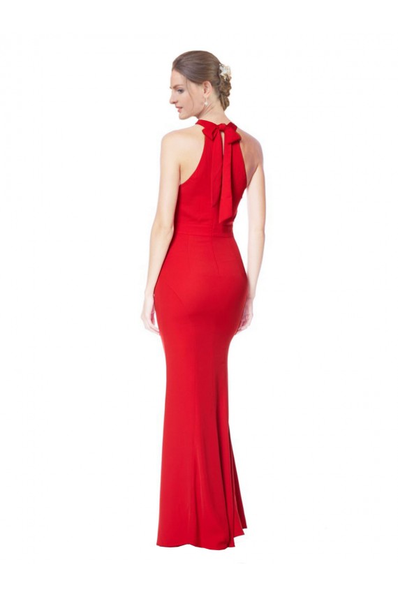 Vendedor de Cabeçada Crepe Esticado Sem Mangas Vermelho Vestidos de Noite / Vestidos de Festa