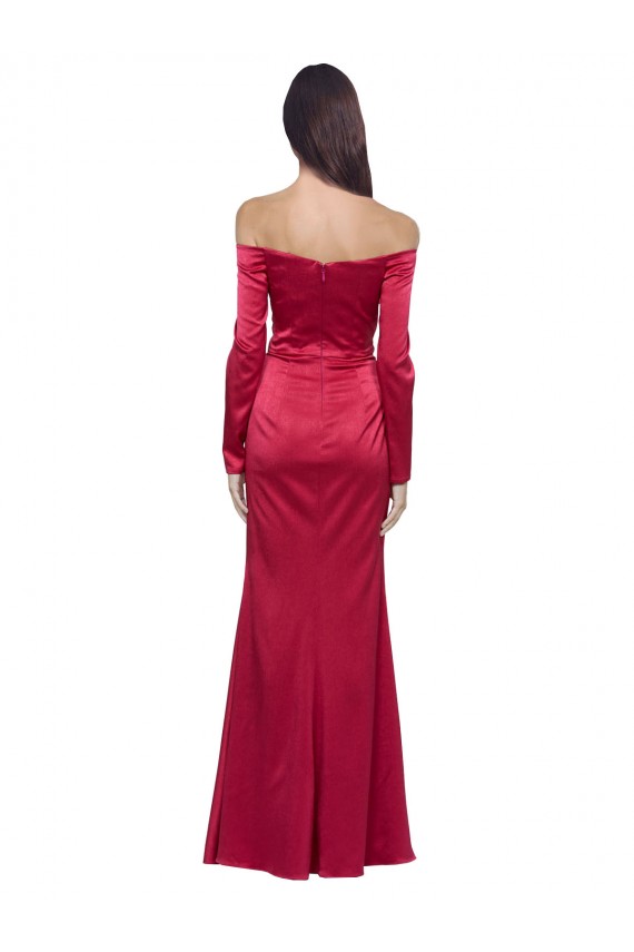 Vendedor de Amor Cetim Elástico Mangas Compridas Vermelho Escuro Vestidos de Madrinha / Vestidos de Noite / Vestidos de Festa