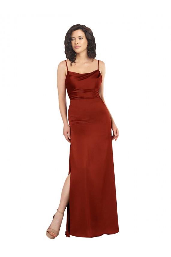 Vendedor de Alças finas Cetim Sedoso Sem Mangas Lombar Vermelho Vestidos de Madrinha / Vestidos de Noite / Vestidos de Festa