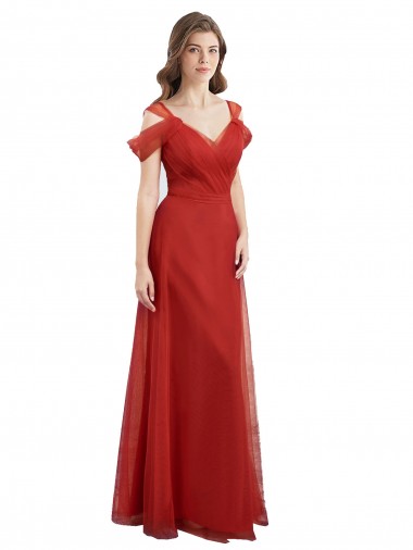 Vendedor de Amor Tule Ombro Frio Lombar Vermelho Vestidos de Madrinha