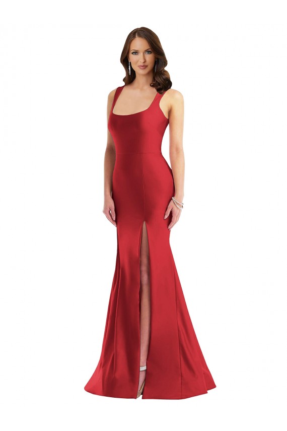 Vendedor de Decote Quadrado Cetim Sedoso Sem Mangas Vermelho Vestidos de Madrinha / Vestidos de Noite / Vestidos de Festa