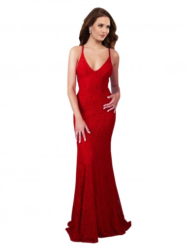 Vendedor de Decote V Renda Sem Mangas Lombar Vermelho Vestidos de Madrinha / Vestidos de Noite / Vestidos de Baile