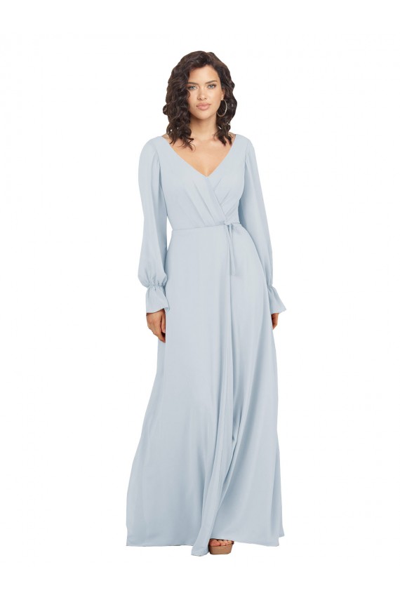Vendedor de Decote V Chiffon Mangas Compridas Vidro Marinho Vestidos de Madrinha
