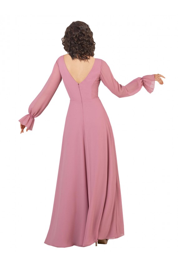 Vendedor de Decote V Chiffon Mangas Compridas Vidro Marinho Vestidos de Madrinha