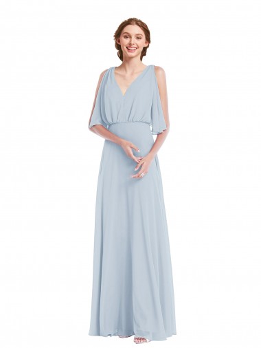 Vendedor de Decote V Chiffon Mangas Divididas Vidro Marinho Vestidos de Madrinha