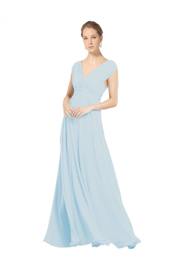 Vendedor de Decote V Chiffon Sem Mangas Vidro Marinho Vestidos de Madrinha